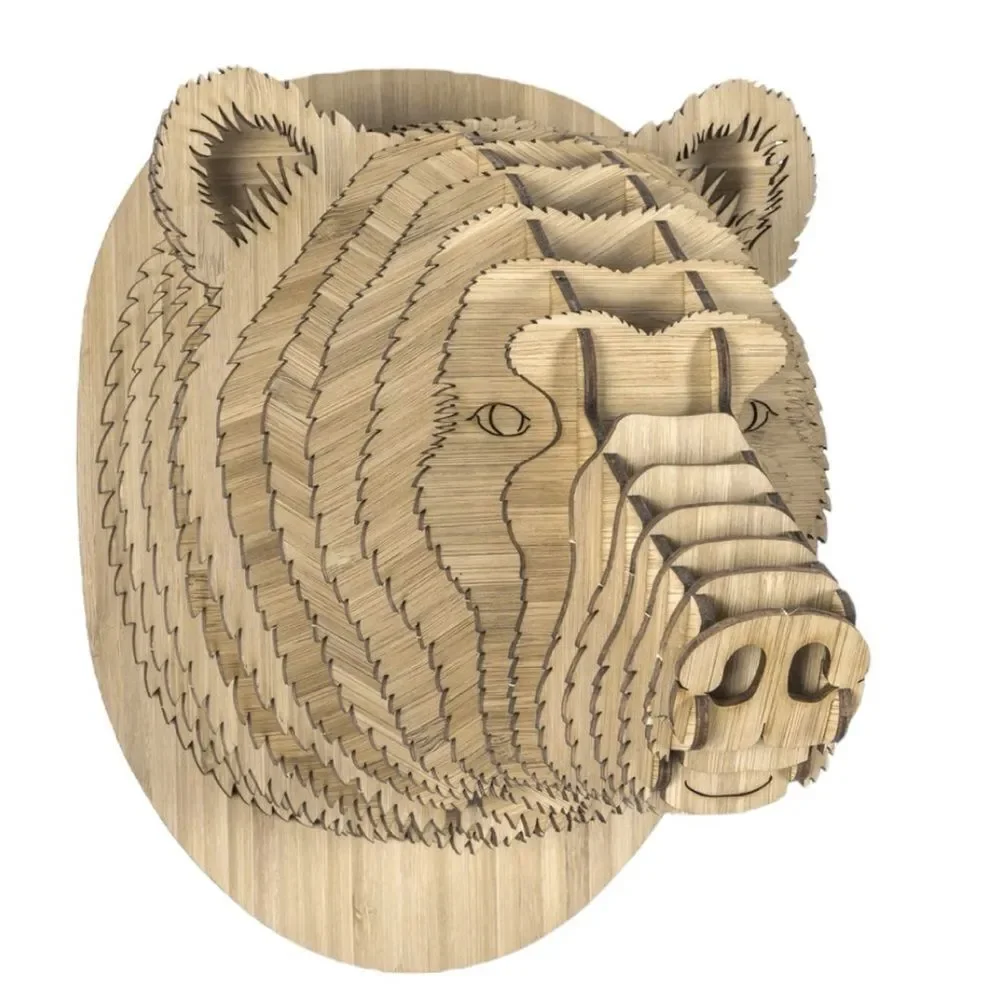 18” Antler ANTLER HOMESTEWART BAMBOO WOOD BEAR HEAD Wall Decor